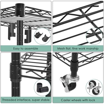3-Tier Storage Shelves, Heavy Duty Metal Shelves Wire Rack Shelving Unit, Adjustable Shelf with Wheels for Home Office Garage Kitchen Bathroom,23.4" Wx13.6 Dx32.5 H - size: 3Tier 23.4"W x 13.6"D x 32.5"H