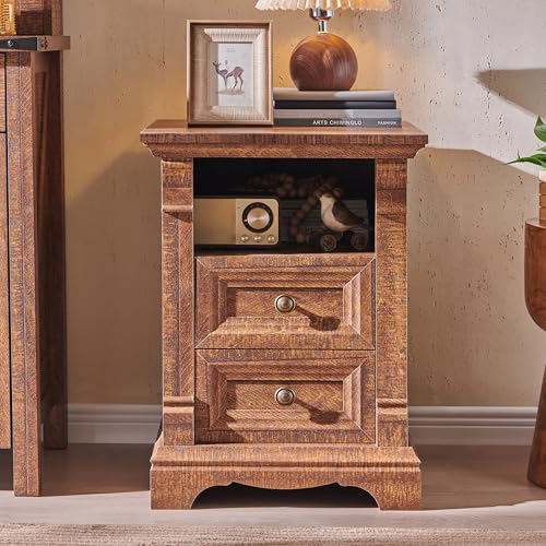 Nightstand Set of 2, 18"Wooden End Table with Charging Station Roman Column | Sofa Side Table Bedside Cabinet for Bedroom, Living Room, Reclaimed Barnwood - color: Reclaimed Barnwood, size: 18"D x 18"W x 24"H