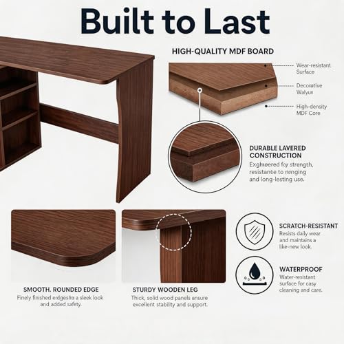 GAOMON L Shaped Office Desk with Storage Shelves, Small Corner Computer Desk for Home Office, Bedroom or Study, Space Saving Writing Workstation, Wood Desk with Side Cabinet, Brown