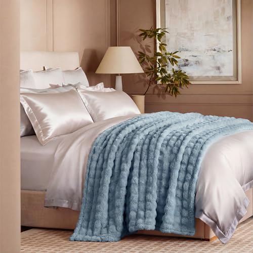Bedsure 3D Fleece Bubble Blanket - GentleSoft Blue Queen Blanket for for Bed Sofa Room Decor - Luxury Soft Cozy Spring Gifts for Women Girls, Lightweight, All Seasons, Celestial Blue, 90"×90" - color: 03 Celestial Blue, size: Queen (90" X 90")