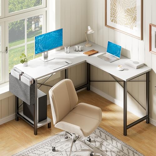 Alpen Corner Desk, L Shaped Gaming Desk with Storage Pocket and CPU Stand, Work Desk for Home Office, Small Corner Study Writing Table with Sturdy Metal Frame, 50 Inch, Classic White - color: Classic White