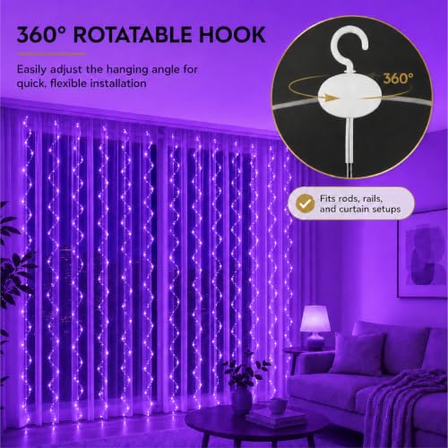 ZSJWL 300 LED Curtain Fairy Lights with Remote, 9.8 × 9.8 Ft, USB Plug in | 8 Modes, Waterproof, Twinkle Silver Wire, String Lights for Bedroom, Windows, Christmas, Wedding and Party Decor, Purple - color: Purple, size: 300LED