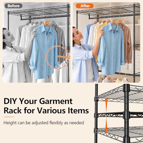 Clothes Rack with Adjustable Wire Shelves & Hanging Rods, Black | Portable Clothing Garment Rack for Hanging Clothes, Freestanding Closet Organizer, Heavy Duty, Max Load 700Lbs - color: Black