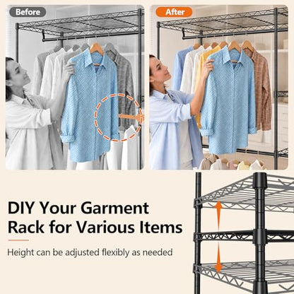 Clothes Rack with Adjustable Wire Shelves & Hanging Rods, Black | Portable Clothing Garment Rack for Hanging Clothes, Freestanding Closet Organizer, Heavy Duty, Max Load 700Lbs - color: Black