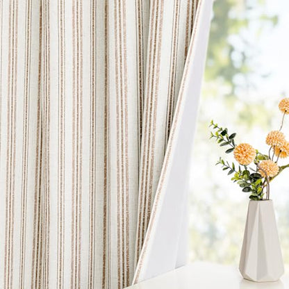MYSKY HOME Taupe Striped Curtains 100% Blackout Tan Stripe Patterned 63 Inches Long Farmhouse Rustic Linen Blend Double Layer Drapes for Bedroom, Grommet, 2 Panels, 52" Wide - color: B-taupe/Blackout, size: 52"W x 63"L (Pack of 2)