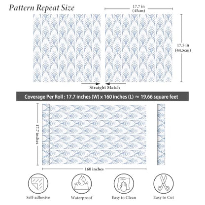 Blue White Geometric Peel and Stick Wallpaper Removable Abstract Vertical Striped Wallpaper Prepasted Boho Geometric Wall Mural 17.7"x160" Waterproof Blue Contact Paper for Bathroom Nursery