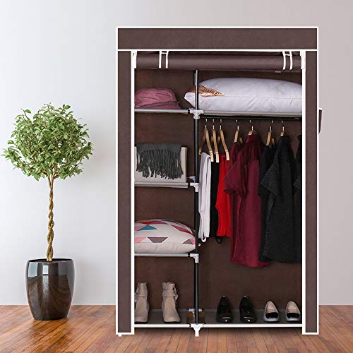 Closet Wardrobe Organizer, Portable Bedroom Clothes Storage Closet Shelf Dustproof Fabric Wardrobe Rack in Brown - color: Brown