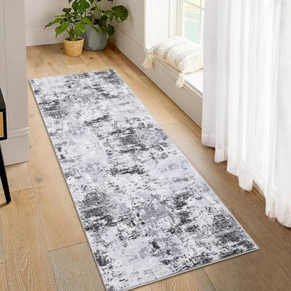 ROYHOME Modern Abstract 2x8 Runner Rug Non Slip,Grey | Non Shedding Low Pile Stain Resistant Rug for Bedroom Living Room - color: Grey, size: 2' x 8' (Rectangular)