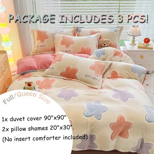 MorroMorn Pink Duvet Cover Queen, Twinkle Stars Bedding Sets, Fluffy Comforter Covers Set, Down Alternative Blanket Ultra Soft Kawaii Cute for Girls Kids Teen Women Full Double Size - color: Twinkle Stars, size: Full/Queen