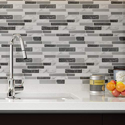 Art3d 6-Pack Peel and Stick Backsplash Wall Tile, 12 x 12 Inch, Marble Grey | Strong Adhesion, Lightweight, Cuttable, Waterproof, Fadeless, Crack Resistant, for Kitchen, Bedroom, Ideal for Recently Moved - color: Light Grey