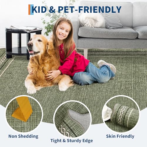 GarveeHome Washable Runner Rugs 2x8 Entryay Rug Scalloped Non Slip, Green | Bathroom Rugs Non Slip Kitchen Runner Low Pile Hallway Rug Stain Resistant Carpet for Entry Laundry Room - color: Green, size: 2' x 8' (Runner)