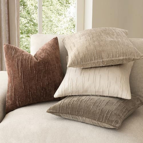 Foindtower Pack of 2 Slubby Textured Chenille Throw Decorative Pillow Covers Square Accent Solid Cushion Cover Cozy Neutral Farmhouse PillowCase for Couch Sofa Bedroom Living Room 20x20 Inch,Red Brown - color: Beaver Fur, size: 20" x 20" (Pack of 2)