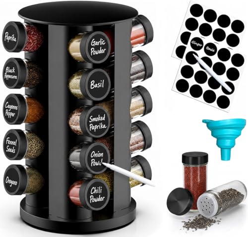 Rotating Spice Rack Organizer for Cabinet, Spice Racks Storage with 20 Jars, Spinning Spice rack for Kitchen Countertop, Spice Holder,Seasoing Storage Racks, Black - color: Black