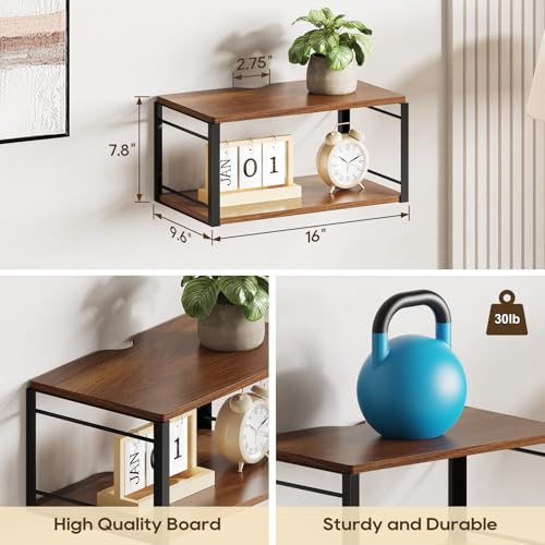 Floating Nightstand Wall Shelf, Wood Bedside Shelf Wall Mounted Nightstand Set of 2, Floating Bedside Table for Bedroom, Living Room, Bathroom, Kitchen, Office (Vintage Brown) - color: Vintage Brown-2