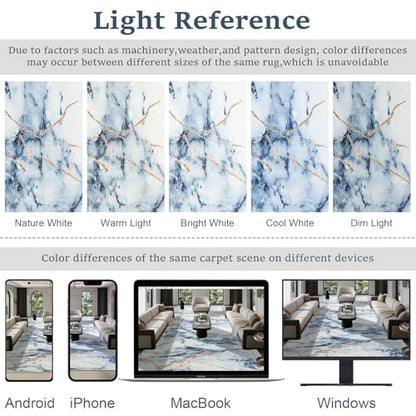 CRYPTOLITE Abstract Area Rug 4x6 Washable Rug with Non-Slip Backing Low Pile Area Rug Area Rugs for Living Room, Bedroom, Dining Room, Blue - color: Marble - Blue, size: 4' x 6' (Rectangular)