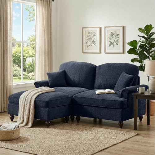 Modular Loveseat Sofa Couch, 2 Seat Comfy Chenille Sofa with Removable Ruffled Skirt, Flared Armrests, Sturdy Legs, Convertible Sectional for Living Room, Bedroom, Apartment (Blue) - color: Blue, size: 76.4 Inch L