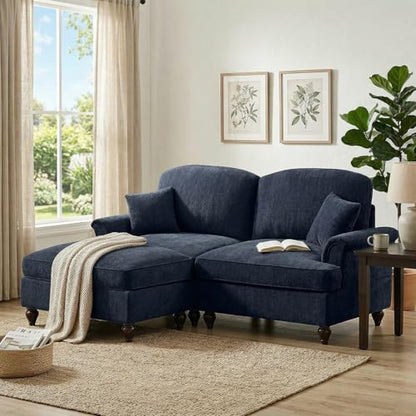 Modular Loveseat Sofa Couch, 2 Seat Comfy Chenille Sofa with Removable Ruffled Skirt, Flared Armrests, Sturdy Legs, Convertible Sectional for Living Room, Bedroom, Apartment (Blue) - color: Blue, size: 76.4 Inch L