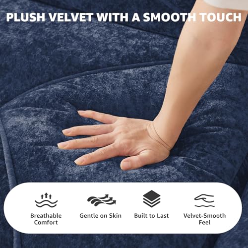 Blue Loveseat Sectional Couches for Living Room, Velvet Fabric Boneless Couch, No Assembly Cloud Modular Sectional Sofa Love Seat with 1 Ottoman, Foam Couch Compressed Sofa Set, Sofas para Sala - color: Blue, size: 2 Seater + 1 Ottoman