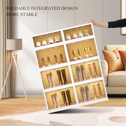 CIMLORD 4-Tier Foldable Shoe Rack Organizer for Boots, 16 Pairs, White | Collapsible Large Plastic Shoe Cabinet Storage, Fits Tall Boots, Stackable with Lids, Easy Assembly, for Closet & Entryway - size: 4 Tiers 16 Pairs