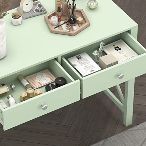 WiberWi Home Office Desk with Drawers, Modern Writing Computer Desk for Bedroom, Small Makeup Vanity Table Study Table for Home Office,Green - color: Green