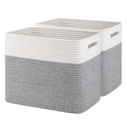 OIAHOMY Storage baskets for Shelf, Toy Storage Basket, Collapsible Storage Bins, Blanket Basket Living Room, Closet Storage for Bedroom, 15 x 9.8 x 11.8 Inches-Pack of 2-Grey, FSB-H-P-01 - color: Grey, size: 15" x 9.8" x 11.8"