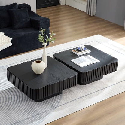 JUSTONE 35-inch Mid-Century Modern Drum Coffee Table, Handcrafted Wood Round Center Table for Living Room, Home Office, Black - color: 35.43'' Round - Black