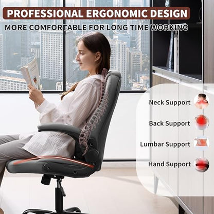 PU Leather Office Chair Swivel Lumbar Support for Short People Grey | Executive Office Chair PU,Leather Office Chair with Wheels,360° Swivel Rolling Chair with Padded Arm,Ergonomic Computer Chair - color: Grey