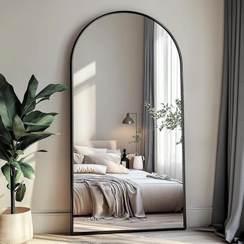 76''x34'' Arched Floor Mirror, Full Body Mirror with Stand, Modern & Contemporary Design, Aluminum Alloy Frame (Black) - color: Black, size: 76"L x 34"W
