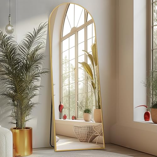 Sweetcrispy 59"x16" Arched Full Length Mirror, Full Body Mirror, Gold | Aluminum Alloy Thin Frame, Floor or Standing, Suitable for Bedroom, Living Room, Cloakroom - color: Gold-arched, size: 59"L x 16"W