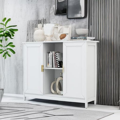 TaoHFE White Buffet Cabinet with Storage,Wooden Narrow Entryway Cabinets | Modern White Cabinet With Doors Credenza,Narrow Sideboard Entryway Cabinets for Living room - color: White