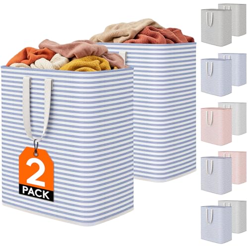 Lifewit 2 Pack Laundry Basket 100L Each, Collapsible Clothes Hamper with Reinforced Handles, Freestanding Waterproof Design for Bedroom and Laundry Room, Blue 200L Total - color: Blue, size: 100L