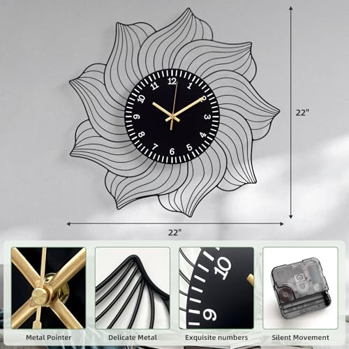 22 Inch Flower Wall Clock Silent Non-Ticking Battery Operated | Modern Decorative Metal Wall Clocks for Living Room, Bedroom, Kitchen, Office - color: A - Flower Shape