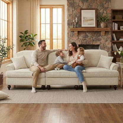 Modular Sectional Sofa Couch, Comfy Chenille Sofa with Removable Ruffled Skirt, Flared Armrests, Sturdy Legs, Convertible 3-Seat for Living Room, Bedroom, Apartment (Beige) - color: Beige, size: 107.1 Inch