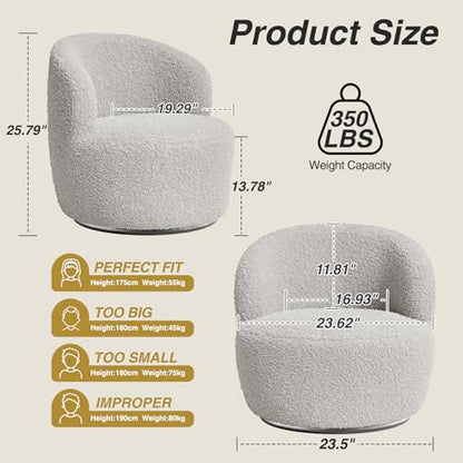 FiveWillowise Swivel Accent Chair, 360° Small Round Barrel Chairs, Modern Cozy Sherpa Padded Armchair for Living Room, Bedroom, Waiting Room, Office, Light Grey - color: Light Grey, size: 1 PC