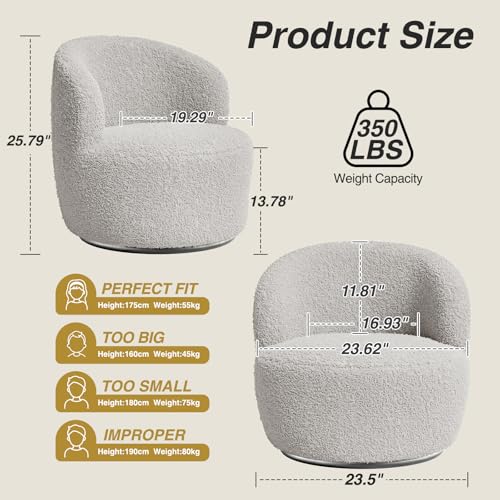 FiveWillowise Swivel Accent Chair, 360° Small Round Barrel Chairs, Modern Cozy Sherpa Padded Armchair for Living Room, Bedroom, Waiting Room, Office, Light Grey - color: Light Grey, size: 1 PC