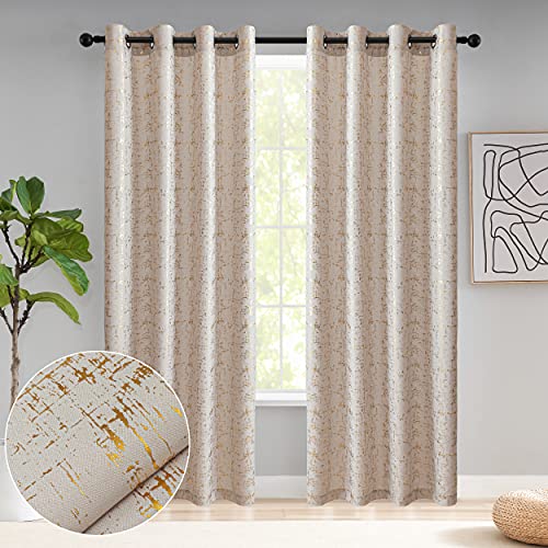 Taisier Home Gold Foil Print Linen Textured Curtains Geometric Dots Pattern Design Curtains for Nursery Toy Room Thermal Insulated Window Treatment 2 Panels 45" L,Beige and Gold Drapes Print - color: Greyish Beige/Gold, size: 52"W x 45"L (Pack of 2)