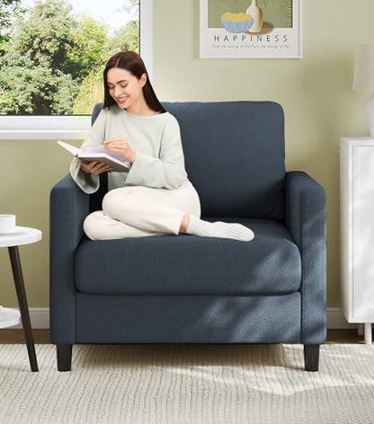 Welzona Sofa Accent Chair, 33" Reading Chair, Comfy Teddy Arm Chairs | Comfy Teddy Fabric, Tool-free Setup, Washable Covers, All-wood Couch Chairs for Living Room, Bedroom, Blue Grey - color: Blue Grey, size: Standard
