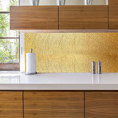 Yitexin Kitchen Backsplash Wallpaper, 15.7'' x 196.8'' Aluminum foil Stickers Contact Paper, Self-Adhesive Oil Proof Heat Resistant Wall Sticker for Countertop Drawer Shelf Liners (Gold)