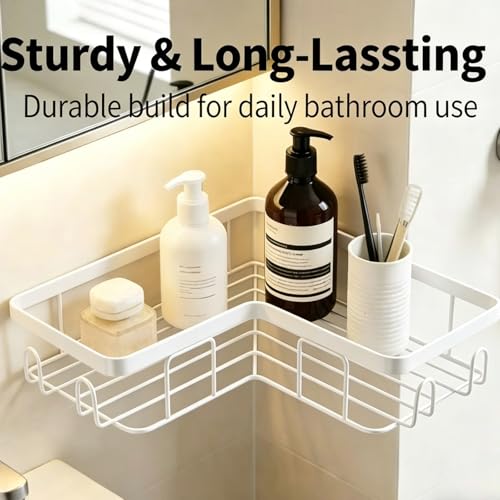 Shower Caddy 2 Pack, No Drilling Adhesive Bathroom Organizer Shelf Rack, Corner Shower Shelf with Hooks for Home Decor & Storage - color: White