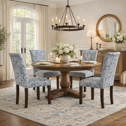 HomePop Classic Parsons Dining Chair -Denim Jacobean Print (Set of 2) - color: Denim Jacobean Print, style: Pack of 2
