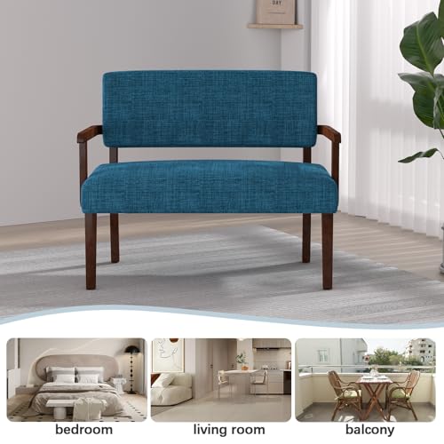 Accent Chair 2 Seat, Upholstered Reading Leisure Chair, Bench with Solid Wood Frame for Dining, Reading,Waiting Rooms (Blue) - color: Blue, size: Bench