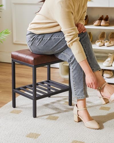 IBUYKE Rectangular Makeup Stool, PU Seat Vanity Chair, Dark Brown WBD017Z | Adjustable Feet Storage Space Footrest Multi-Use Small Side Table Ottoman Bedroom - color: Dark Brown, size: Rectangular