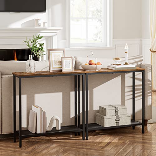 HOOBRO 29.5" Narrow Console Table, Small Entryway Table with Shelf, 2 Tier Thin Sofa Table, Behind Couch Table, Side Table, for Hallway, Living Room, Bedroom, Rustic Brown and Black BF74XG01 - color: Rustic Brown + Black