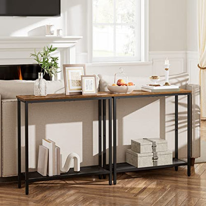 HOOBRO 29.5" Narrow Console Table, Small Entryway Table with Shelf, 2 Tier Thin Sofa Table, Behind Couch Table, Side Table, for Hallway, Living Room, Bedroom, Rustic Brown and Black BF74XG01 - color: Rustic Brown + Black