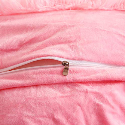 Faux Fur Velvet Fluffy Bedding Duvet Cover Set Down Comforter Quilt Cover with Pillow Sham, Ultra Soft Warm (Twin, Pink) - color: Pink, size: Twin