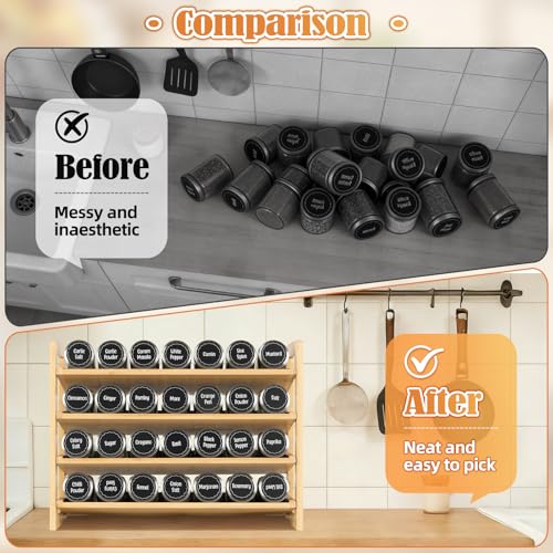 4-Tier Spice Rack Seasoning Organizer for Cabinet Pantry Countertop | Save Vertical Space, Bamboo Material with Aesthetic Design, Easy to Pick and Quick to Assemble