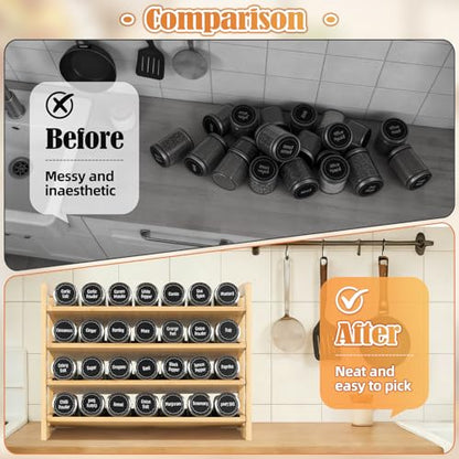 4-Tier Spice Rack Seasoning Organizer for Cabinet Pantry Countertop | Save Vertical Space, Bamboo Material with Aesthetic Design, Easy to Pick and Quick to Assemble