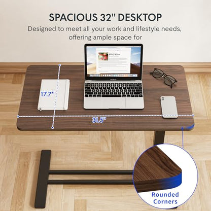 FLEXISPOT 28''Adjustable C Table Gas Spring Mobile Side End Table | Adjustable C table with Wheels, Bedside table for sofa and couch. Laptop Rolling Cart TV Tray, 27.6" W x 15.7" D,Rustic Brown - color: Rustic Brown, size: 28x16