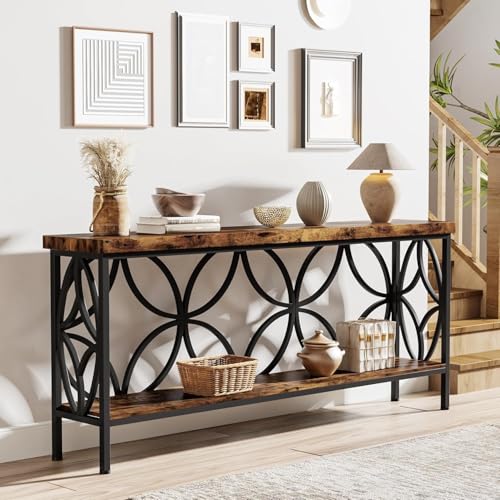 LITTLE TREE Sofa Table, 70.9 Inch Industrial Behind Couch Table with Storage Shelves, Narrow Long Console Table for Entryway, Living Room, Foyer, Hallway, Office
