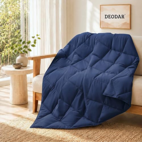 Deodar Down Fiber Throw Blanket Lightweight Packable Throw Indoor & Outdoor | Lightweight Navy Down Throw Blanket for Couch,Outdoor Picnic Lap Soft Throw Comforter for Office Bedroom, Machine Washable - color: Navy Blue